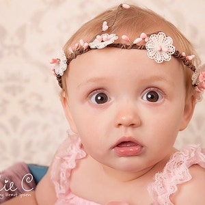 PINK PIXIE Baby Girl Wreath Tiara Crown Pink Flowers Lace - Etsy