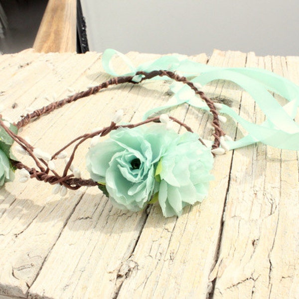 JADE Robin egg blue Flower Girl Halo Wedding Bridal hair wreath Turquoise floral crown couronne fleur Woodland Crown, Bridal Flower Crown