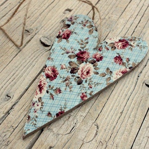 Wooden vintage floral Heart Wedding Wooden Heart Rustic Bohemian decoration Wood Shabby Chic wedding decor Wedding Favor Country chic image 2