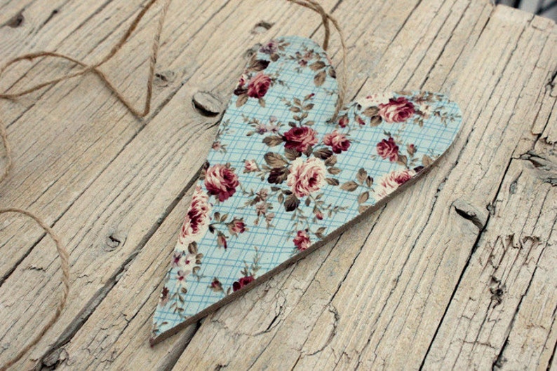 Wooden vintage floral Heart Wedding Wooden Heart Rustic Bohemian decoration Wood Shabby Chic wedding decor Wedding Favor Country chic image 2