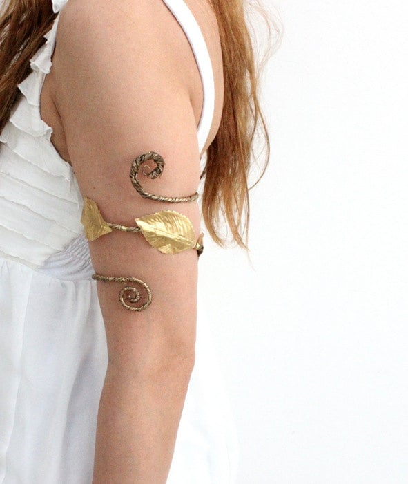 Arm Cuff Gold Upper Arm Bracelet Flower Cuff Gypsy Armlet Costume