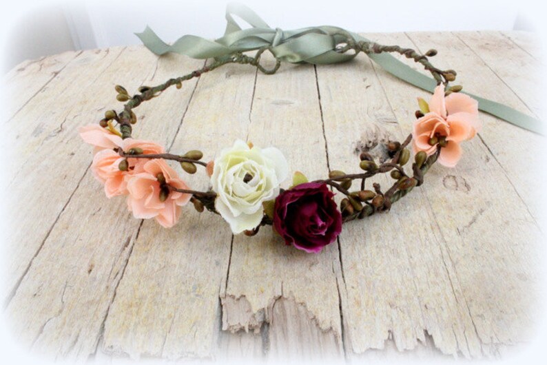 DAHLIA Peach Woodland Crown, Bridal Flower Crown, Woodland Boho Headpiece,Headband, Floral Headband, Flower Headpiece, Wedding Headpiece image 4
