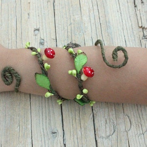 Woodland Forearm, Woodland cuff, Bohemian bracelet, Floral forearm, Fairy bracelet, Flower Bracelet, Forest Elf Bracelet, Mushroom Forearm