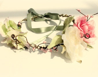 THE FAERIE FLUTE - Floral Wreath - Flower crown Photo prop Wreath bridal Hair flower accessory Hippie Headband ooak wedding halo