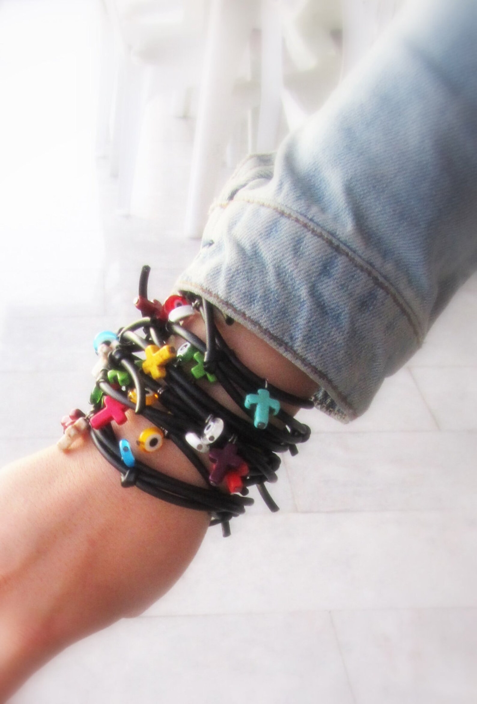 Rubber cross bracelets set of 10 black rubber bracelets with cross