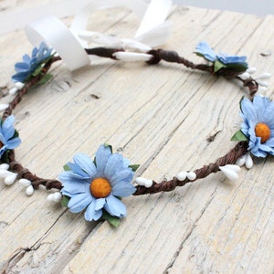 ETHERIAL Blue Daisies wreath Daisies Flower Wreath Forest Tiara Woodland Crown Blue daiy flower Head wreath Headpiece Summer Rare crown image 2