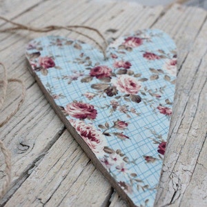 Wooden vintage floral Heart Wedding Wooden Heart Rustic Bohemian decoration Wood Shabby Chic wedding decor Wedding Favor Country chic image 3