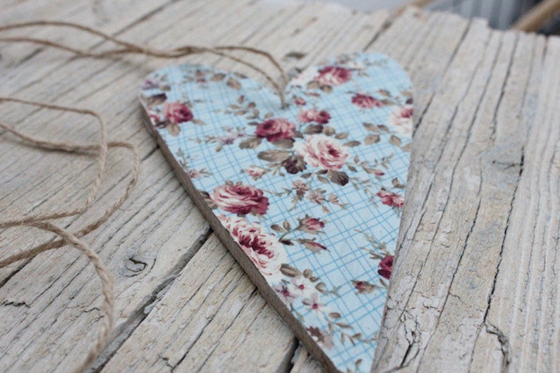 Wooden vintage floral Heart Wedding Wooden Heart Rustic Bohemian decoration Wood Shabby Chic wedding decor Wedding Favor Country chic image 3