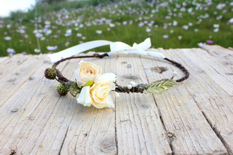 BOHEMIAN RHAPSODY HeadBand Wreath woodland flower hair wreath wedding headpiece, headband, vintage inspired flower rose crown image 1