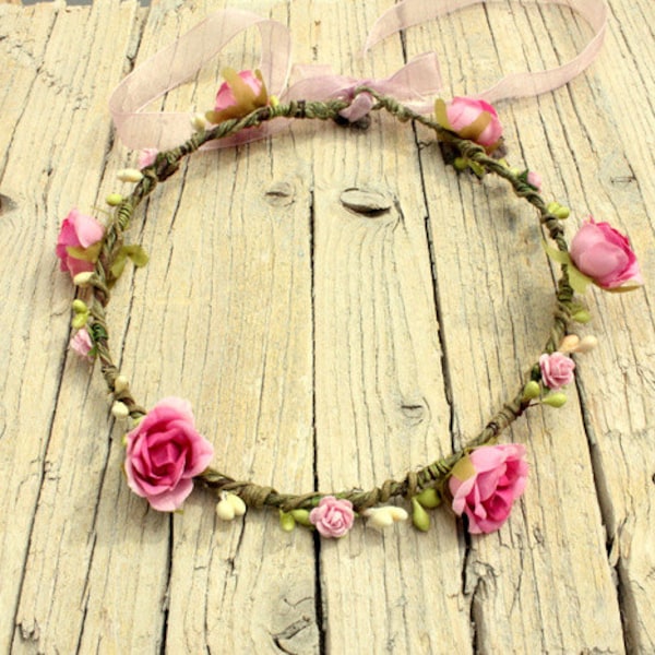 AZALEA Pink crown - Whimsical crown pink halo Wreath for Flower Girl Fairy Headdress floral headband Woodland Wedding Birthday photo prop