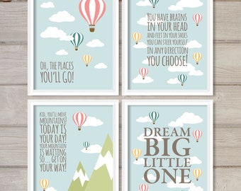 Hot Air Balloon Wall Art Printable Bundle Instant Download - Set of 6 of 8x10 - Kids Baby Play Room Nursery Decor Storybook Print