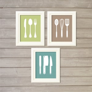 Kitchen Cutlery Print  (Set of 3) - 8x10 - Spoon Fork Knives Cooking Utensils Instant Download Digital Printable Poster Wall Art Home Decor