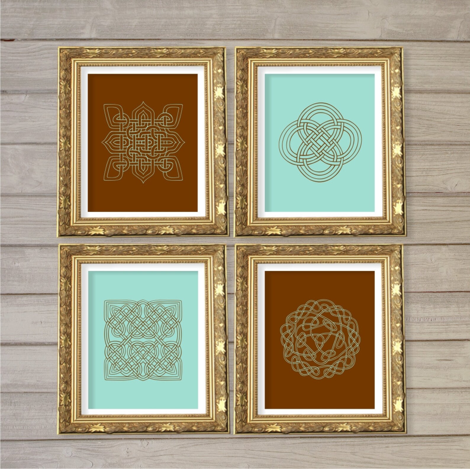 Celtic Knot Design Printable Wall Art Turqoise & Brown Set of Etsy