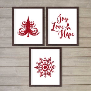 Christmas Glitters Set of 3 Wall Art Printable- 8x10 - Instant Download Christmas Tree Snowflake Holidays Winter December Snow Home Decor