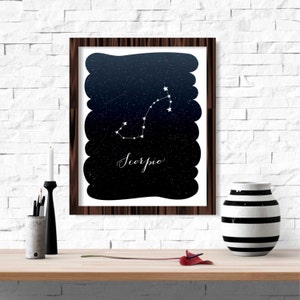 Scorpio Zodiac Constellation Wall Art Printable 8x10 - Instant Download Birthday Horoscope Astrology Stars Night Sky Poster Home Room Decor