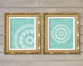 Geometric Circle Mandala Pattern Printable Wall Art Turquoise Set of 2-8x10- Symmetrical Instant Download Digital Print Living Room Decor