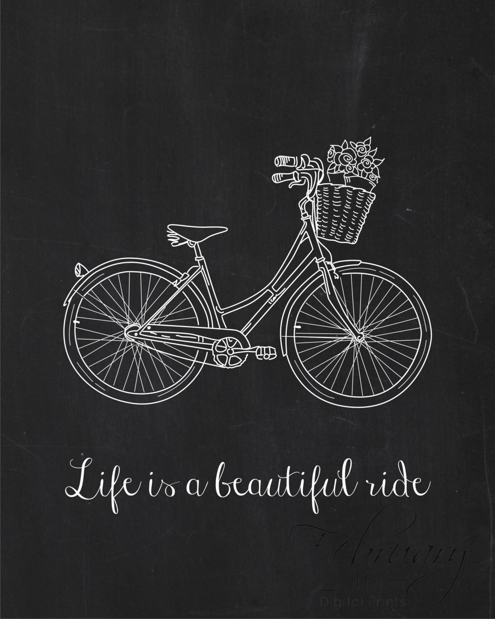 Life is a Beautiful Ride Vintage Bicycle Wall Art Printable Instant Download Faux Chalkboard