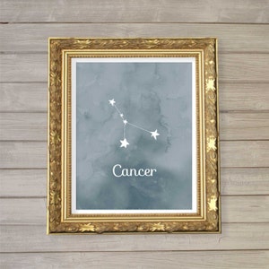 Cancer Zodiac Constellation Wall Art Printable 8x10 - Instant Download, Birthday Horoscope Astrology Stars Watercolor Poster Home Decor Room