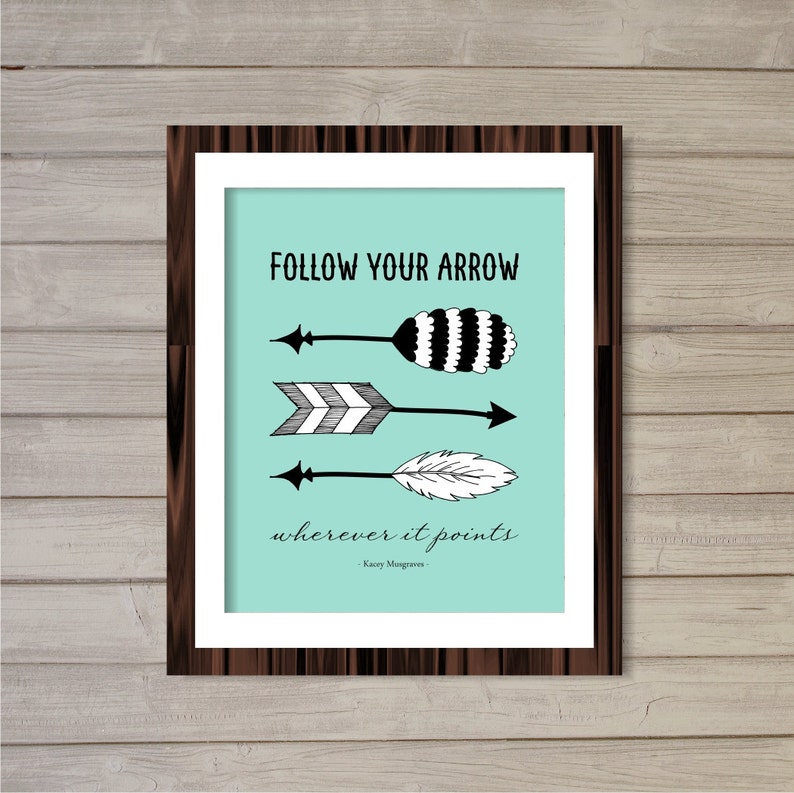 Follow Your Arrow Printable Wall Art 8x10 Turquoise Blue Instant ...