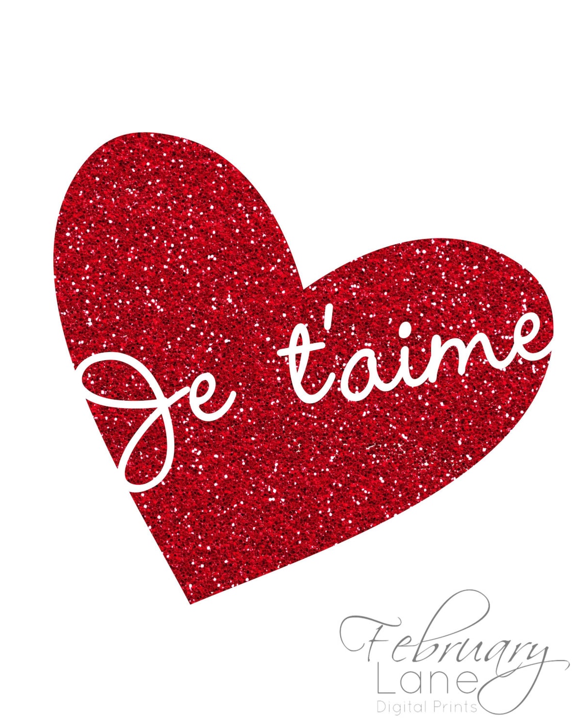 Je T'aime Wall Art Printable Red Glitter Heart 8x10 - Instant Download ...