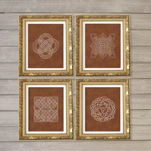 Celtic Knot Design Printable Wall Art Brown Set of 4-8x10- Instant Download Scottish Gaellic Medieval Europe Digital Living Room Home Decor