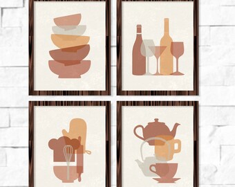 Kitchen Decor Wall Art Instant Download Dining Room Terracotta Orange Distressed Boho Wine Art Scandinavian Retro Printable Bakery Cafe Gift