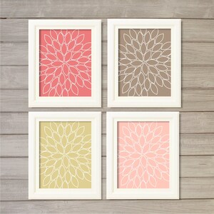 Dahlias pared arte imprimible melocotón rosa (conjunto de 4) 8x10 - flor floral naturaleza botánica instantánea descargar digital imprimible cartel decoración del hogar