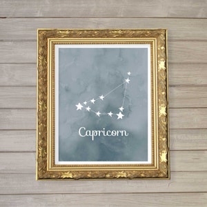 Capricorn Zodiac Constellation Wall Art Printable 8x10 - Instant Download Birthday Horoscope Astrology Stars Watercolor Poster Home Decor
