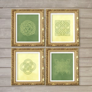 Celtic Knot Design Printable Wall Art Green & Cream Set of 4-8x10- Instant Download Scottish Medieval Europe Digital Living Room Home Decor
