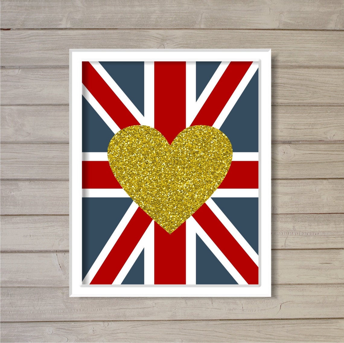 Love Union Jack Glitter Gold Heart -8x10- Instant Download Printable ...