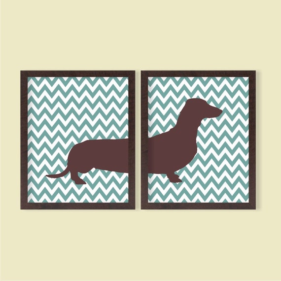 Dachshund Instant Download Printable - Set of 2 - 8x10 - Daschund, Chevron, Digital Printable Poster, Wall Art, Dog, Pet L