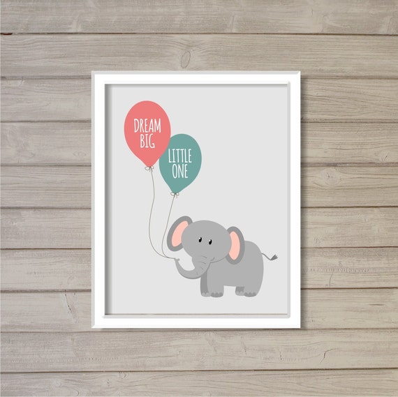 Dream Big Little One Elephant With Balloon Nursery Wall Art Image 0