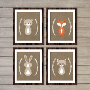 Nursery Wall Art Printable Woodland Critters, Fox, Bear, Racoon, Bunny 8x10- Instant Download Digital Print Forest Baby Kids Nursery Decor