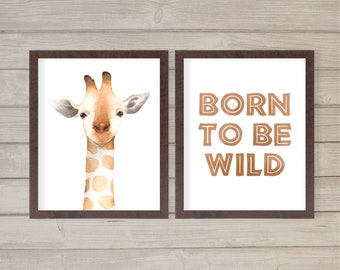 Nursery Printable Giraffe Born to be Wild Jungle Theme Animals Instant Download Wall Art 8x10" Baby Nursery Kids Room Decor Nursery Print