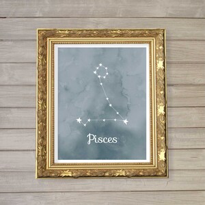 Pisces Zodiac Constellation Wall Art Printable 8x10 - Instant Download Birthday Horoscope Astrology Stars Watercolor Poster Home Decor Room