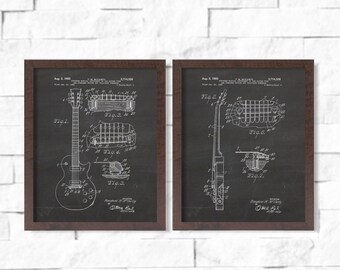 Vintage Electric Guitar 1955 Patent Printable Music Fan Gift Instant Download Art Prints Set of 2 8x10 Gibson Les Paul Guitar Patent