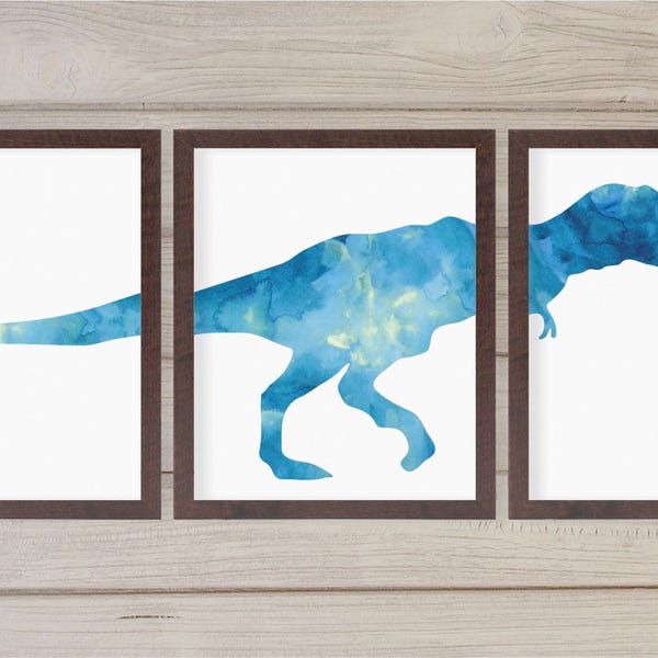 Tyrannosaurus Rex T-Rex Watercolor Dinosaur Wall Art Printable Instant Download Set of 3 8x10 - Boys Kids Play Room Trending Now Best Seller