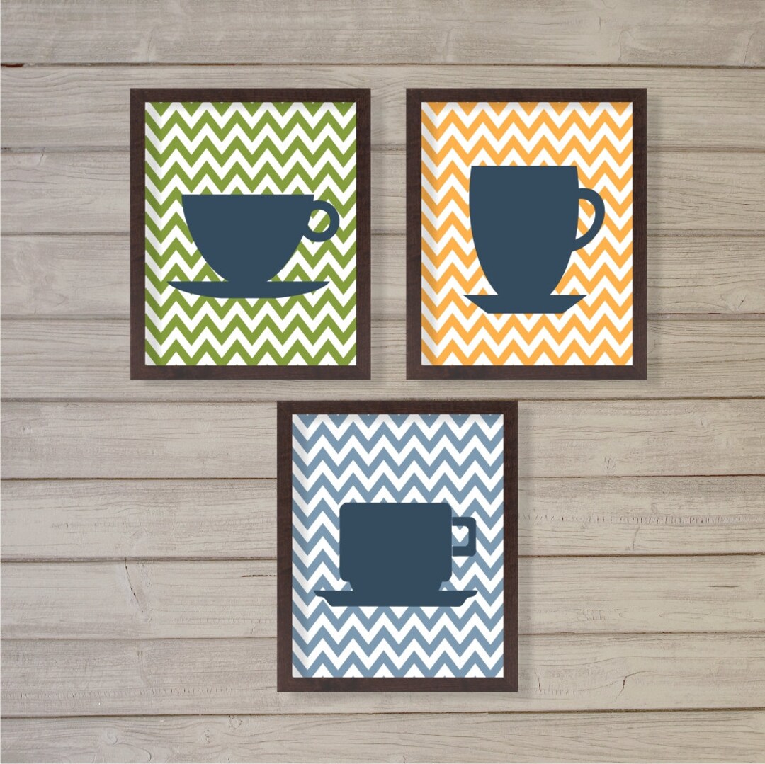 Tea Cups Print Set of 3 Chevron 8x10 Mug Tea Time Etsy