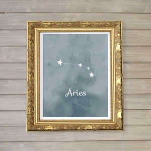Aries Zodiac Constellation Wall Art Printable 8x10 - Instant Download Birthday Horoscope Astrology Stars Watercolor Poster Home Room Decor