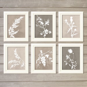 Botanical Fern Floral Wall Art Printable Grey Monotone Watercolor Set of 6 8x10 Instant Download Spring Flower Plant Living Room Home Decor