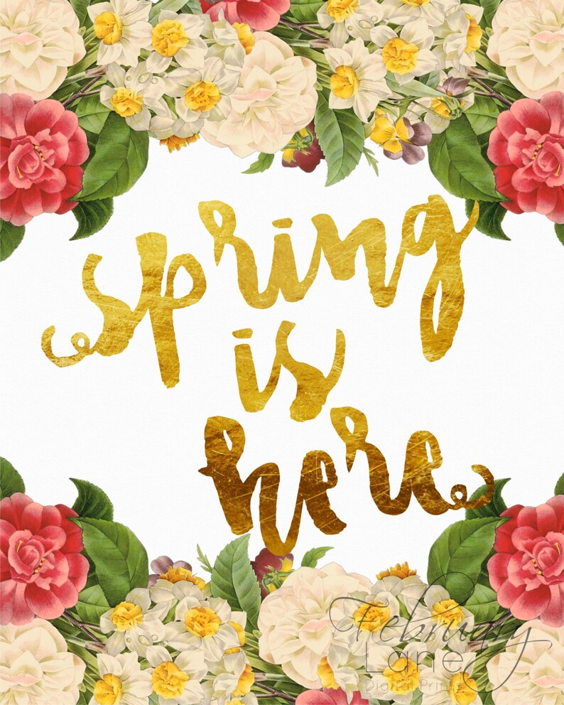 Spring is Here Floral Wall Art Printable 8x10 Rose Bouquet Etsy