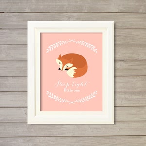 Sleep Tight Little One Nursery Wall Art Printable Fox Woodland Critters Pink - 8x10- Instant Download Print Forest Baby Girls Room Decor