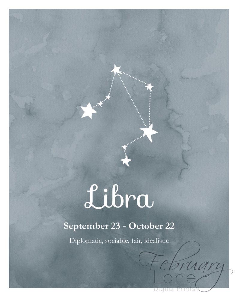 Libra Zodiac Constellation Wall Art Printable 8x10 Instant Etsy