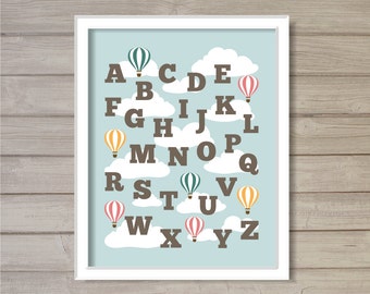 Nursery Alphabet ABCs Hot Air Balloon Printable Wall Art - 8x10 - Instant Download Baby Kids Children Baby Boy Room Decor Digital Printable