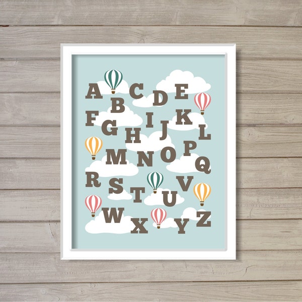 Nursery Alphabet ABCs Hot Air Balloon Printable Wall Art - 8x10 - Instant Download Baby Kids Children Baby Boy Room Decor Digital Printable