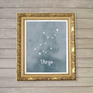 Virgo Zodiac Constellation Wall Art Printable 8x10 - Instant Download Birthday Horoscope Astrology Stars Watercolor Poster Home Decor Room