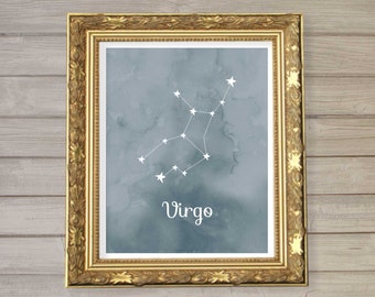 Virgo Zodiac Constellation Wall Art Printable 8x10 - Instant Download Birthday Horoscope Astrology Stars Watercolor Poster Home Decor Room