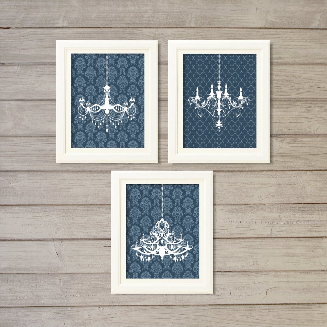 Chandelier Instant Download Printable set of 3 8x10 Navy Damask Trellis ...