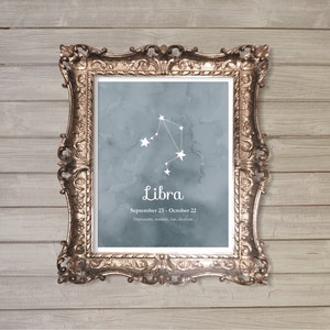 Libra Zodiac Constellation Wall Art Printable 8x10 - Instant Download Birthday Horoscope Astrology Stars Watercolor Poster Room Home Decor