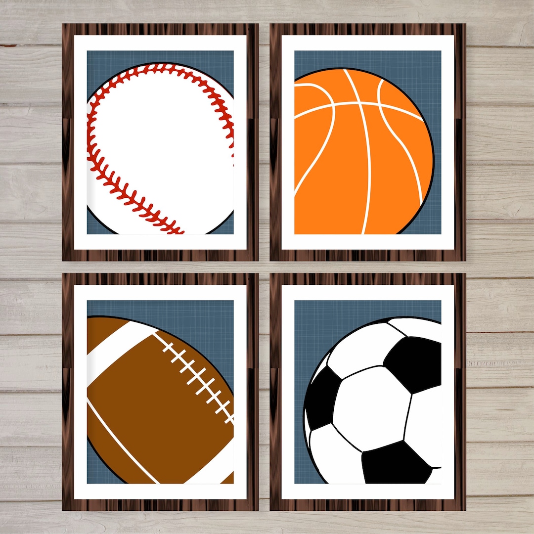 Sports Theme Wall Art Printable Navy Blue Instant Download set of 4 8x10 Boys Kids Play Room